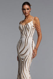Gemma Chic Contour V Neck Sequin Stripe Maxi Dress